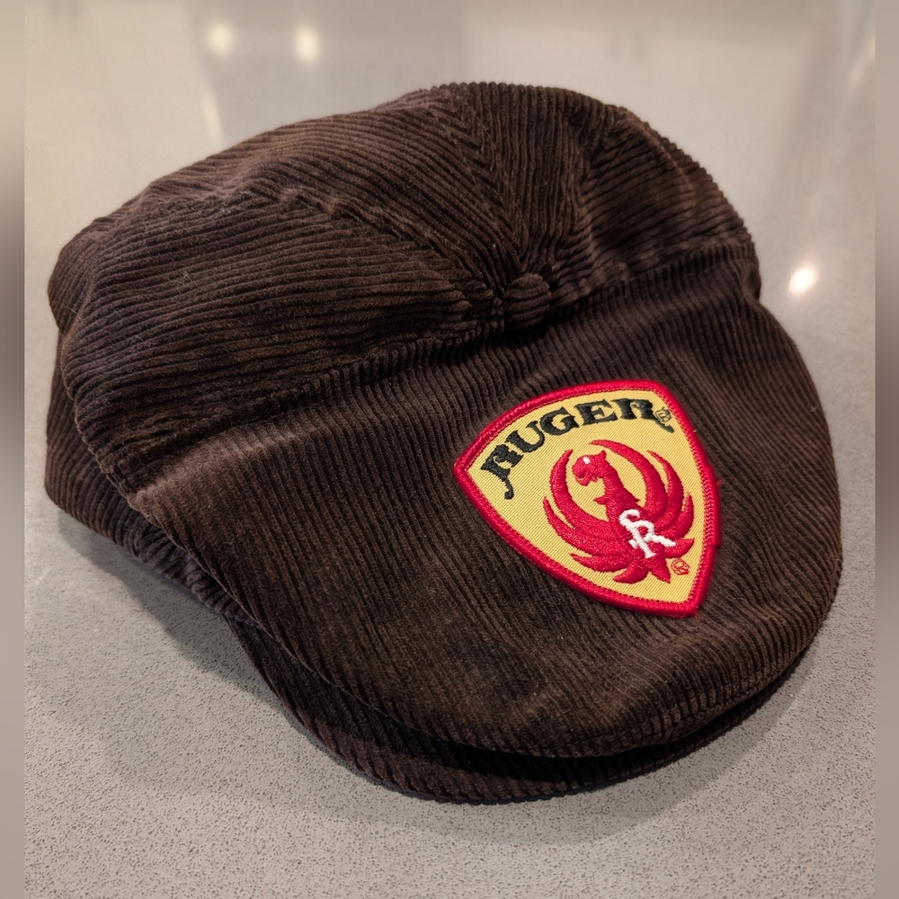 Vintage Ruger Men's Brown Corduroy Cap with Embroidered Crest